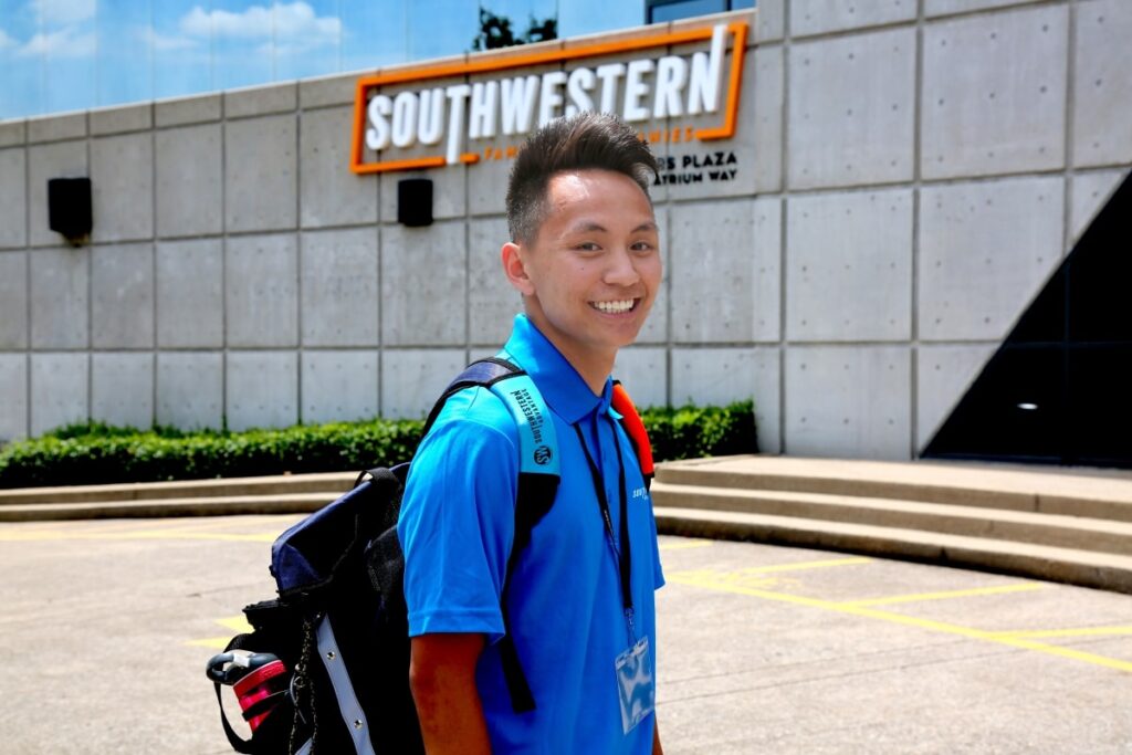 Martin in front of Southwestern